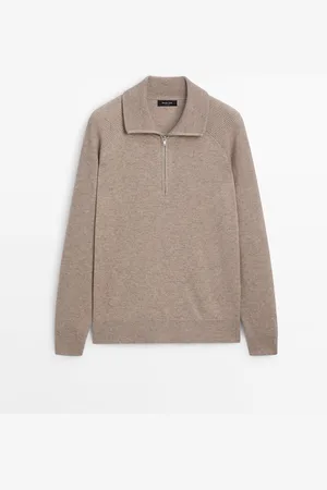 Massimo Dutti Heren - Tricot Trui Met Opstaande Kraag - Mink - S