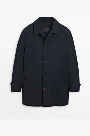 Massimo Dutti Heren - Technische Trenchcoat Van Katoenmix - Marineblauw - S