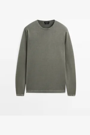 Massimo Dutti Heren - 100% Katoenen Trui Van Fijn Tricot - Délavé Groen - S