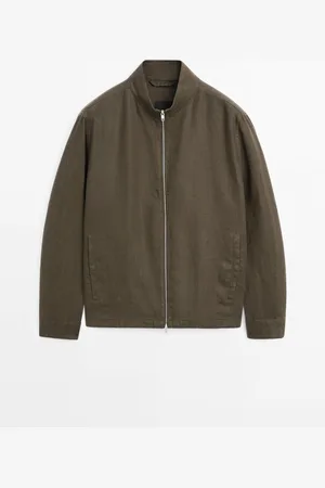 Massimo Dutti Heren - 100% Linnen Bomberjack - Donkerkaki - L