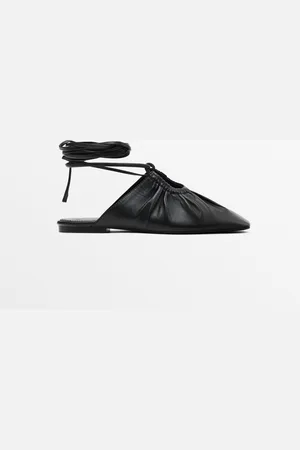 Massimo Dutti Dames - Geknoopte Nappa Ballerina - Zwart - 40