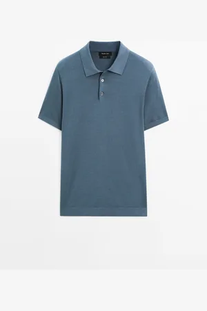 Massimo Dutti Heren - Katoenen Polotrui Met Korte Mouw - Blauw - Xl