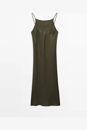 Massimo Dutti Dames - Satijnen Halterjurk - Groen - Xl