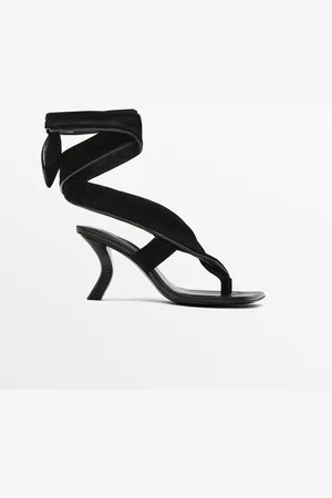 Massimo Dutti Dames - Suède Sandalen Met Hak En Strikdetail - Limited Edition - Zwart - 40