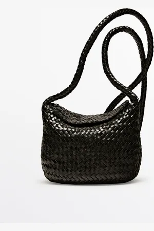 Massimo Dutti Dames - Gevlochten Nappaleren Schoudertas - Zwart - 01