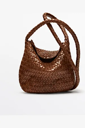 Massimo Dutti Dames - Gevlochten Nappaleren Schoudertas - Leer - 01