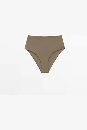 Massimo Dutti Dames - Effen Bikinibroekje Met Hoge Taille - Lichtkaki - S