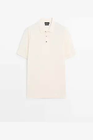 Massimo Dutti Heren - Katoenen Polotrui Met Korte Mouw - Ecru - M