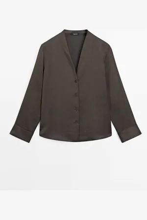 Massimo Dutti Dames - Overhemd Van Katoenmix Met Lange Mouw - Bruin - L