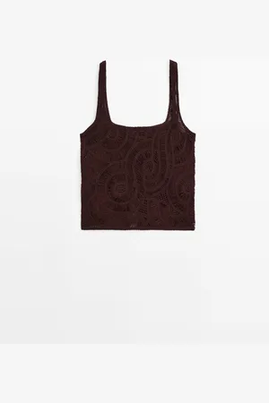 Massimo Dutti Dames - Crochet Tricot Top - Granaat - S