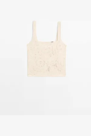 Massimo Dutti Dames - Crochet Tricot Top - Ecru - Xs