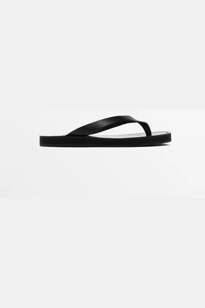 Massimo Dutti Dames - Leren Platte Sandaal - Zwart - 35
