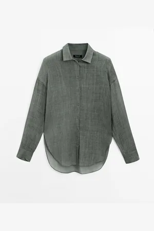 Massimo Dutti Dames - Soepelvallend Maltinto Overhemd Van Ramiemix - Blauwgrijs - Xs