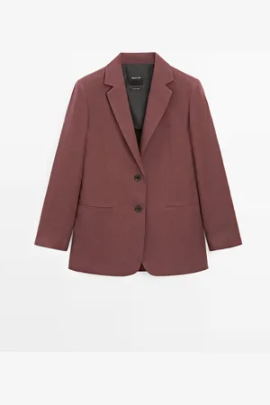 Massimo Dutti Dames - 100% Linnen Blazer Met Twee Knopen - Granaat - 38