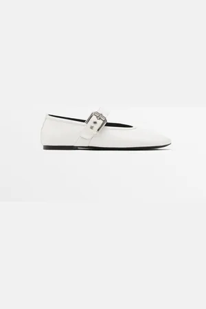 Massimo Dutti Dames - Soft Ballerina Met Gesp - Wit - 40