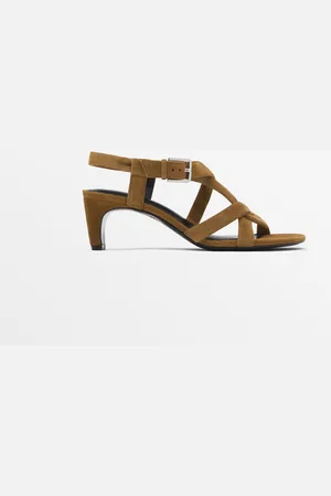 Massimo Dutti Dames - Zachte Sandaal Met Bandjes - Camel - 35