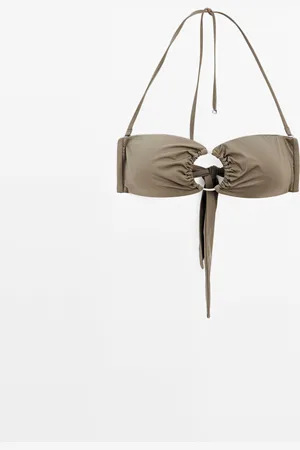 Massimo Dutti Dames - Bandeau Bikinitop Met Ring - Lichtkaki - Xs