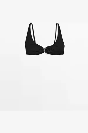 Massimo Dutti Dames - Bikinitop Met Ring - Zwart - L