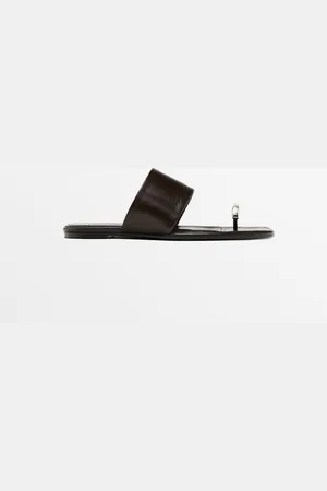 Massimo Dutti Dames - Platte Leren Sandaal Met Ring - Bruin - 42