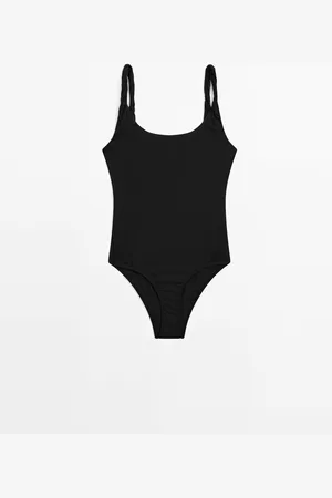 Massimo Dutti Dames - Badpak Met Opgerolde Bandjes - Zwart - Xs