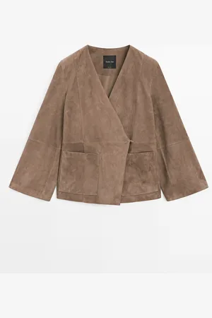 Massimo Dutti Dames - Crossover Suède Leren Kimono - Verwassen - S