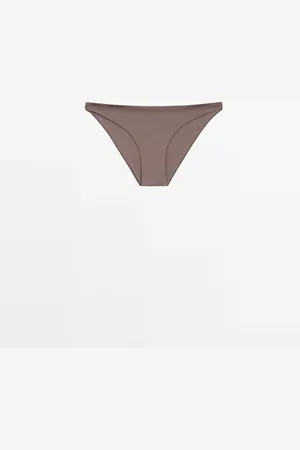 Massimo Dutti Dames - Geplooid Tule Bikinibroekje - Molbruin - L