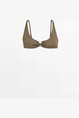 Massimo Dutti Dames - Bikinitop Met Ring - Donkerkaki - M