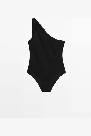Massimo Dutti Dames - Badpak Met Structuur En Asymmetrische Halslijn - Zwart - Xs