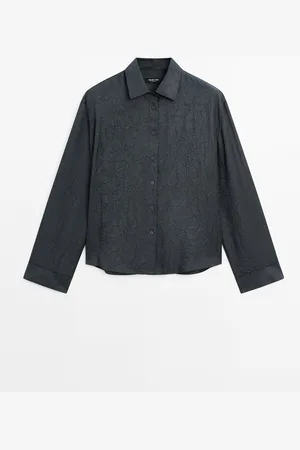 Massimo Dutti Dames - Satijnen Overhemd Met Structuur - Groen - S