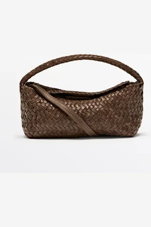 Massimo Dutti Dames - Gevlochten Nappaleren Schoudertas - Molbruin - 01