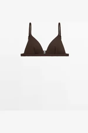 Massimo Dutti Dames - Triangel Bikinitop Met Structuur - Bruin - L