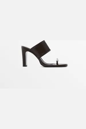 Massimo Dutti Dames - Sandaal Met Hak En Ring - Bruin - 35