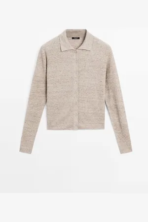 Massimo Dutti Dames - Melange Tricot Vest Van Linnenmix - Grijs - L