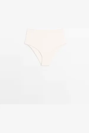 Massimo Dutti Dames - Bikinibroekje Met Hoge Taille En Structuur - Ecru - S