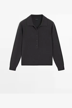 Massimo Dutti Dames - 100% Kasjmier Tricot Polotrui - Donkergrijs - Xs