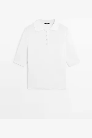 Massimo Dutti Dames - Oversized Tricot Trui Met Polokraag - Wit - L