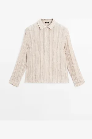 Massimo Dutti Dames - Soepelvallende Rustieke Blouse Met Structuur - Beige - L