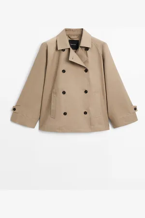Massimo Dutti Dames - Korte Waterafstotende Cape Trenchcoat - Kameel - S