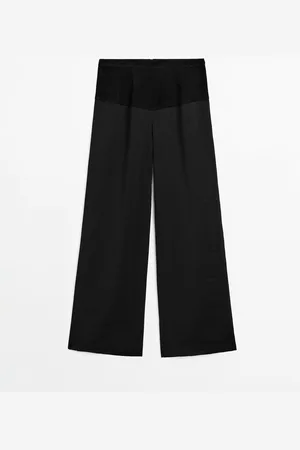 Massimo Dutti Dames - Soepelvallende Broek Met Leren Korsetriem - Limited Edition - Zwart - 34
