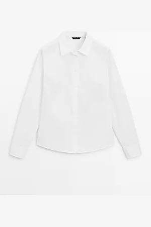 Massimo Dutti Dames - Stretch Blouse Van Katoenmix - Wit - 36