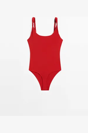 Massimo Dutti Dames - Badpak Met Opgerolde Bandjes - Rood - Xs