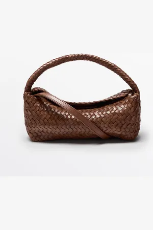 Massimo Dutti Dames - Gevlochten Nappaleren Schoudertas - Brandor. - 01