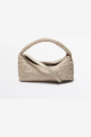 Massimo Dutti Dames - Gevlochten Nappaleren Schoudertas - Wit - 01