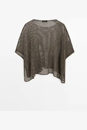 Massimo Dutti Dames - Korte Opengewerkte Cape - Bruin - M