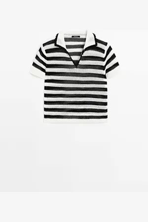 Massimo Dutti Dames - Gestreepte Polotrui Van Katoenmix - Zwart - Xl