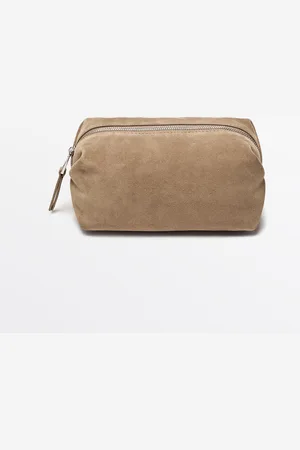 Massimo Dutti Dames - Splitsuède Toilettas - Zand - 01