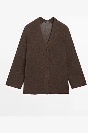 Massimo Dutti Dames - Oversized Fijn Tricot Vest - Chocolade - L