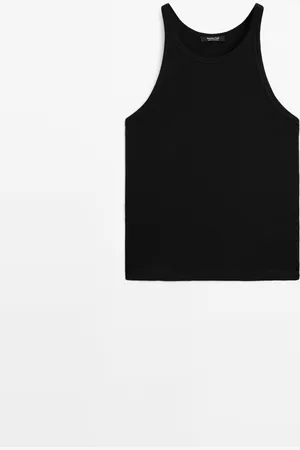 Massimo Dutti Dames - 100% Katoenen Haltertop - Zwart - Xl