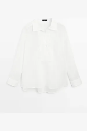 Massimo Dutti Dames - Lichtgewicht Katoenen Overhemd Met Naaldplooien - Wit - L