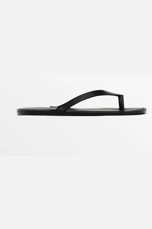 Massimo Dutti Heren - Leren Sandaal Met Teenbandje - Zwart - 40